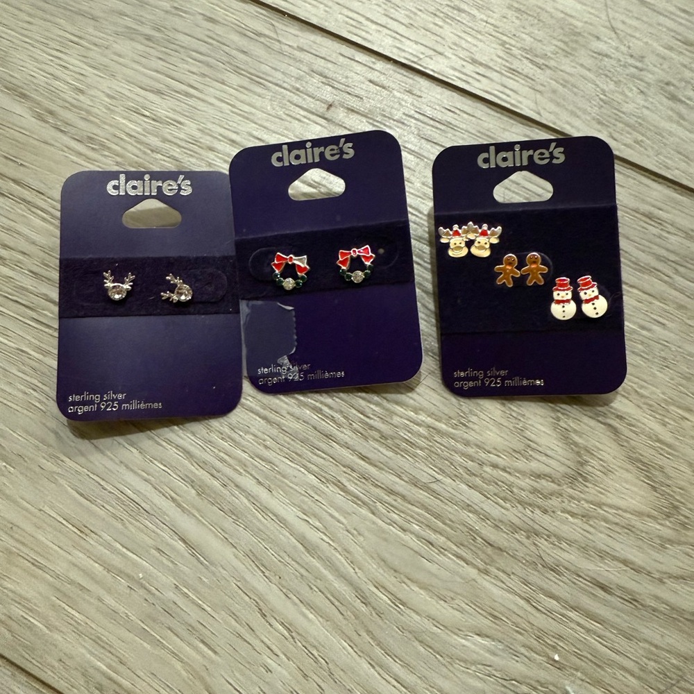NWT Claire’s Christmas Sterling Silver Stud Earrings (5)
